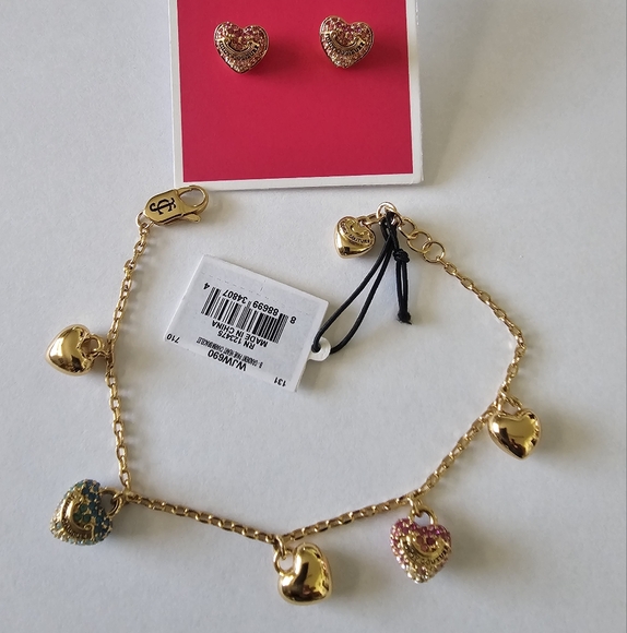 NWT Juicy Couture Gradient Pave Heart Charm Bracelet/Earring Set - Picture 1 of 6